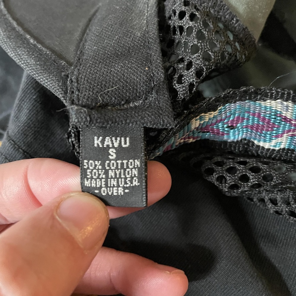 KAVU Hat Cap Strap Back Mens Small Green Black Mesh Webbing Strapcap Made in USA - Picture 6 of 7